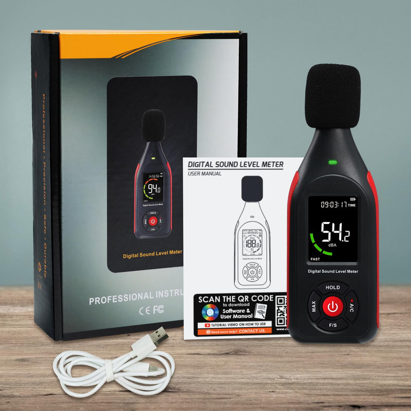 [Australia - AusPower] - Decibel Meter Sound Level Meter dB Meter Sound Noise Meter 30-130dB with MAX Data Hold, Data Record Function, Rechargeable With Alarm and A/C Frequency, Fast/Slow Time Selection for Home, Classroom 