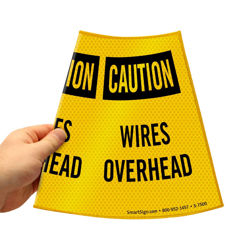 SmartSign “Caution - Wires Overhead” Bright Reflective Cone Message Sleeve, [Cone Not Included]