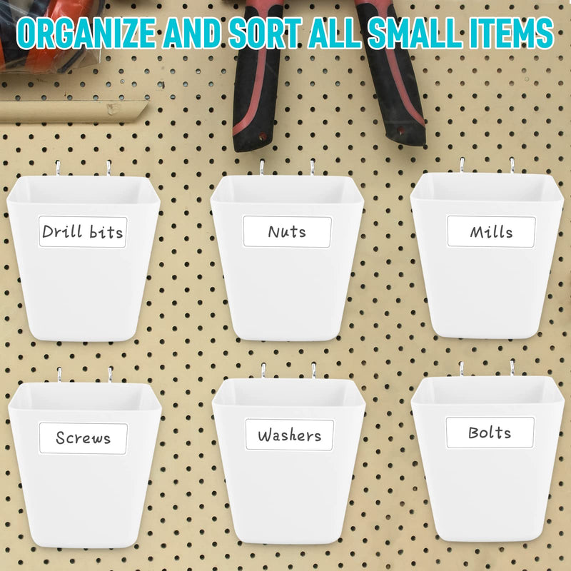 [Australia - AusPower] - G.CORE Large Pegboard Cups Peg Board Storage Bin 6 Pack with Hooks, Square Box Shape Pegboard Cup Holder Accessories for Garage Workbench/Craft Room/Office/Playroom/Home Kitchen Organization (White) White 