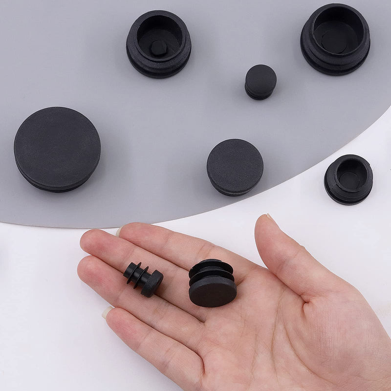 [Australia - AusPower] - Swpeet 180Pcs 9 Sizes 15/32" 11/20" 3/5" 3/4" 9/10" 1" 1-1/5 1-1/4" 1-1/2" Black Round Plastic Plug Tubing End Caps Assortment Kit, Tubing Post End Cap for Metal Tubing and Furniture Protection Glide 