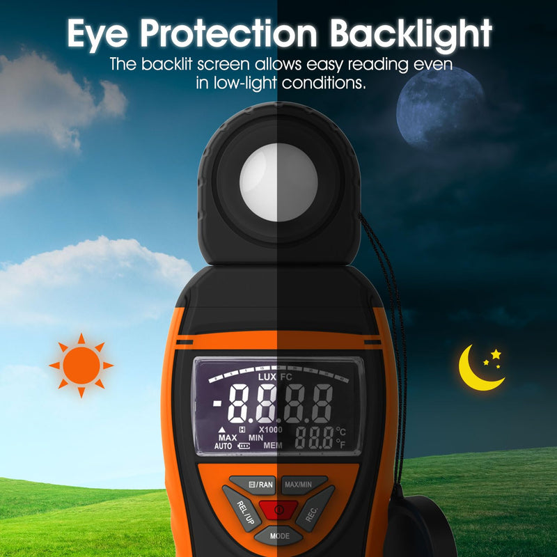 [Australia - AusPower] - Illuminance Light Meter, Digital Lux Foot Candles Meter 0.1~400,000 Lux (0.1~40,000 FC) with 270º Rotatable Detector, Lumen Meter Luxmeter for Indoor Outdoor 