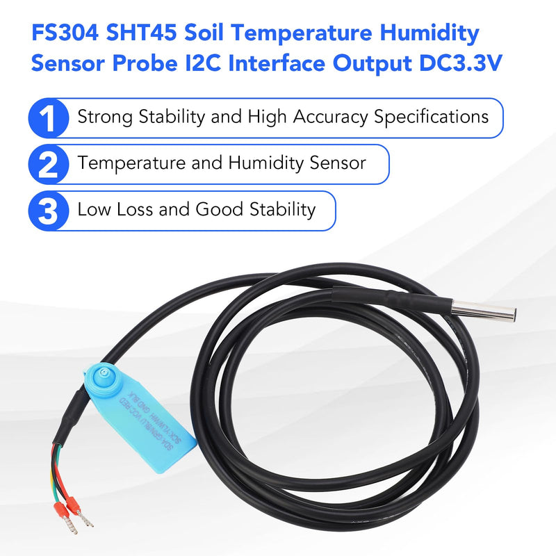 [Australia - AusPower] - Soil Temperature Humidity Sensor Probe Stainless Steel Plastic I2C Interface DC3.3V Integrated PTFE Filter Membrane Operating Condition IP67 