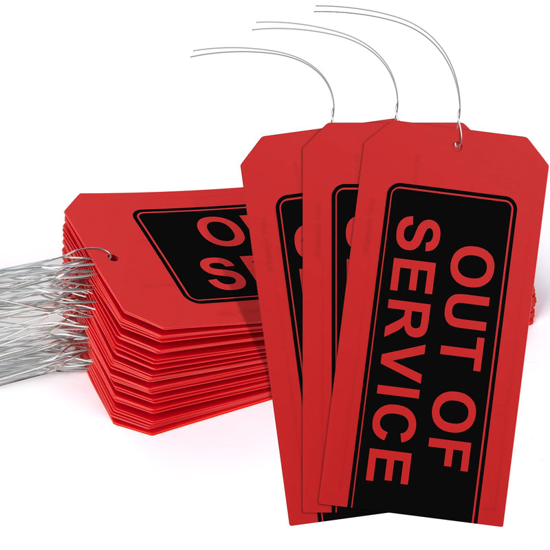 Out of Service Tags,50-pk Red Repair Tags with Wires Attached,Tear & Water Resistant PVC-Plastic,Maintenance Repair