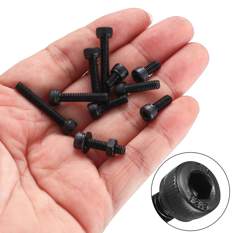[Australia - AusPower] - M4 Hex Socket Head Cap Screws Bolts and Nuts and Washers Assortment Kit, 520 Pcs Metric Allen Hex Socket Drive Screws Bolts, 12.9 Grade Alloy Steel, Black Oxide Finish, Fully Threaded M4-520 B 