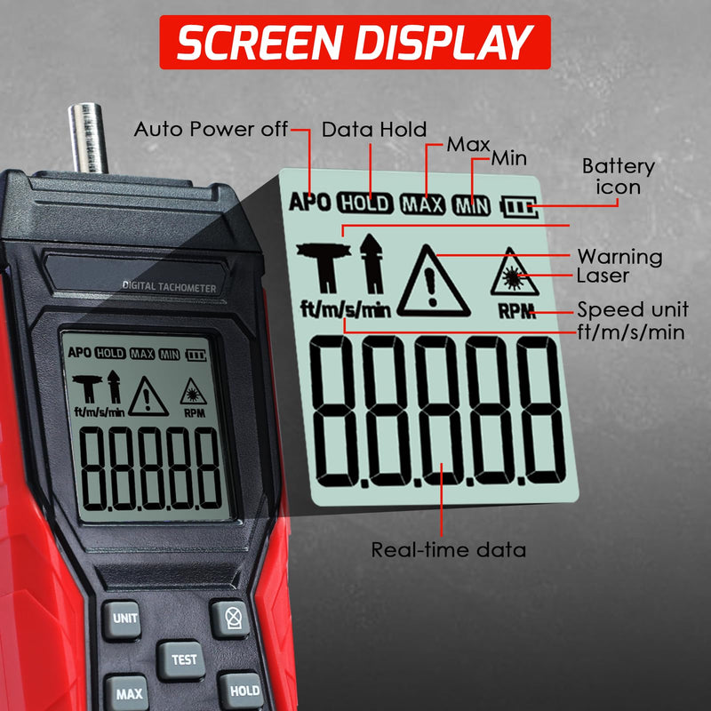 [Australia - AusPower] - Digital 2-in-1 Tachometer Noncontact Laser Photo Sensor 3~100000RPM and Contact 3~19999RPM Meter RPM Gauge Tester Professional MAX/MIN/Hold Data, Handheld Car Engine Tool 