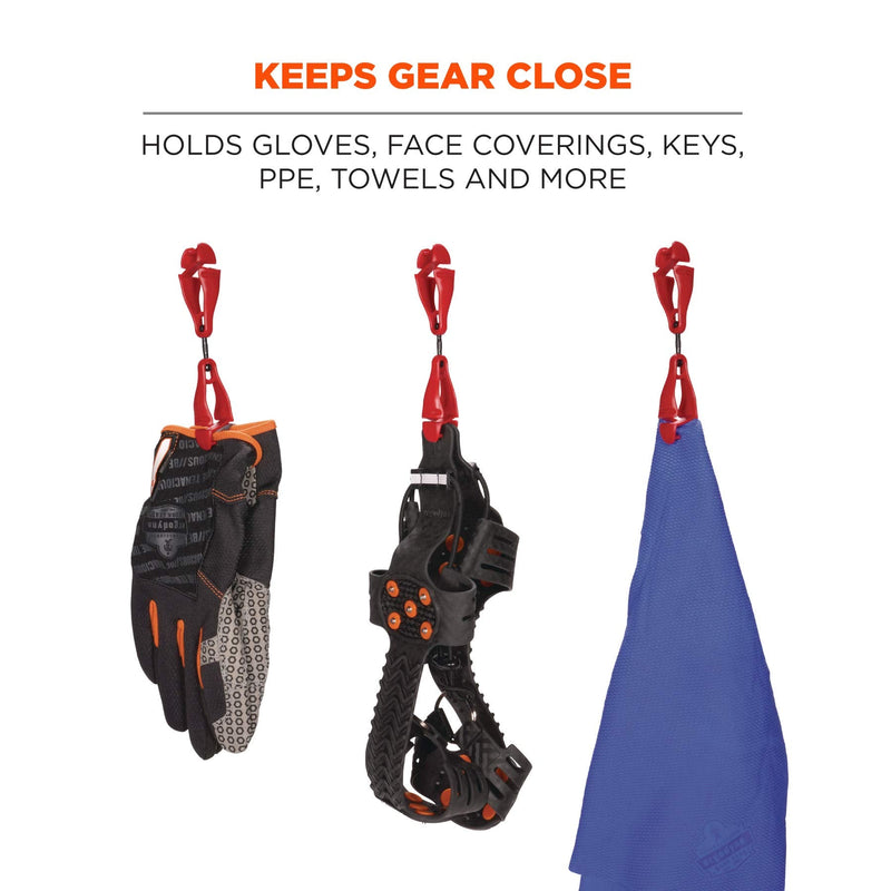 Ergodyne Squids 3420 Swiveling Glove Clip Holder with Dual Clips Red Red - 6-Pack