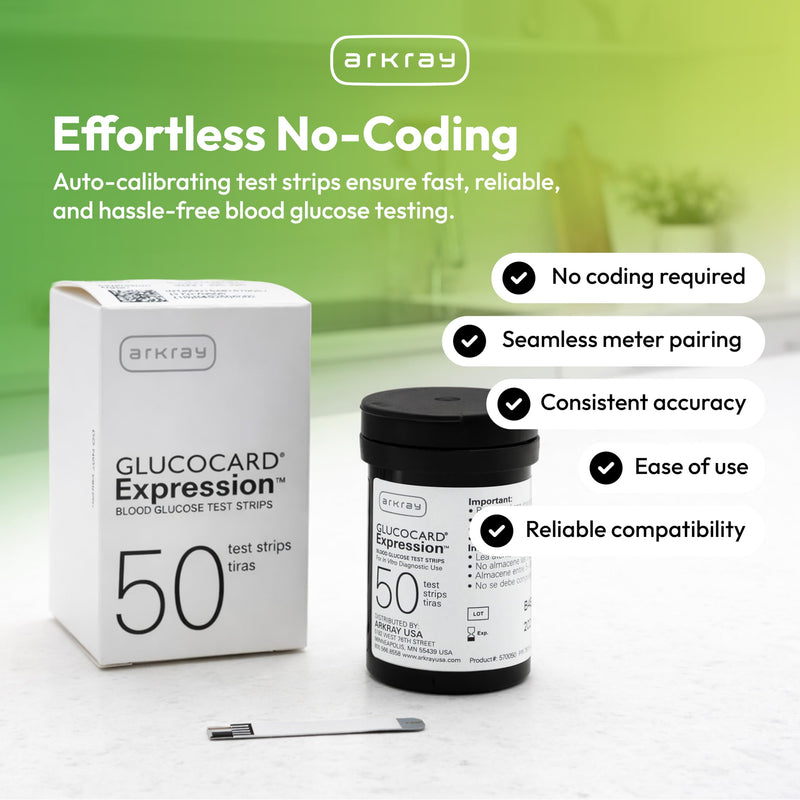 ARKRAY GLUCOCARD Expression Blood Glucose Test Strips - No Coding, 0.8 Microliter & Fast 6-Second Results - Compatible with GLUCOCARD Expression Blood Glucose Meter - 50 Count