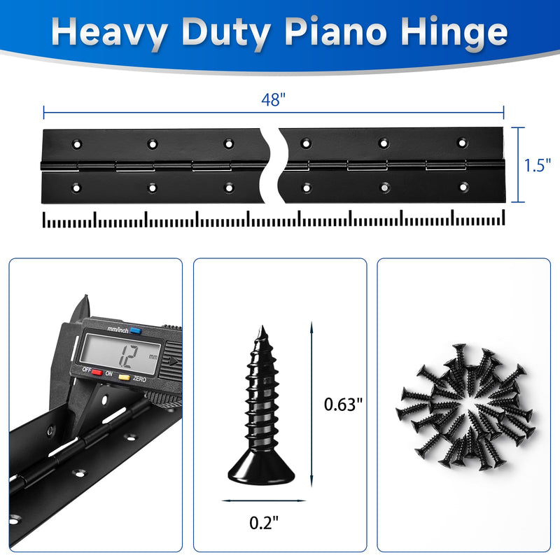 [Australia - AusPower] - 2Pack Heavy Duty Piano Hinge 48 Inch Stainless Steel Piano Hinge Black Continuous Hinge with Hole for Cabinets Boat Marine Door Box French Window Woodworking, 0.047" Leaf Thickness, 1.5'' Open Width 