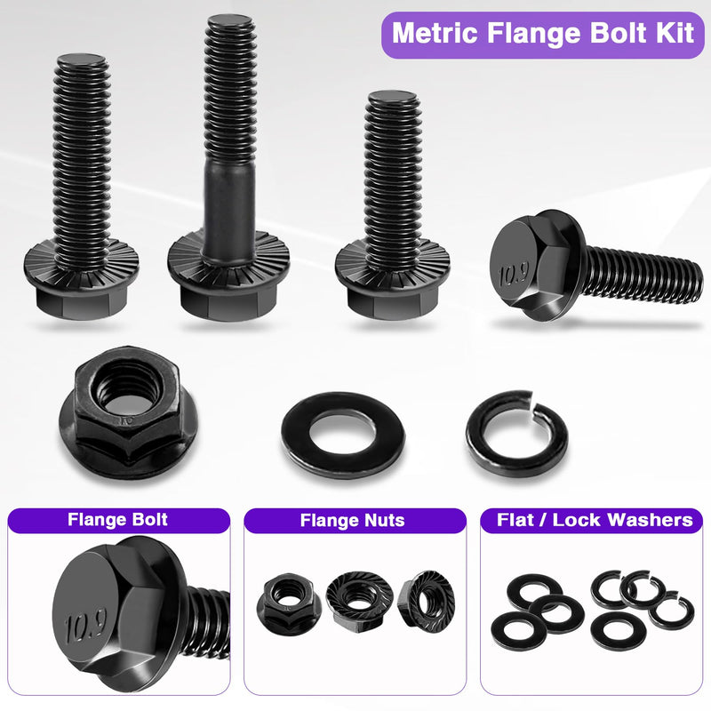 [Australia - AusPower] - Taiss 400PCS Metric Flange Bolt Assortment kit,M6x1.0 Bolt, M8x1.25 Bolt, M10x1.5 Bolt (12mm to 45mm) 10.9 Black zinc Plating Hex Bolts+30 Sets 1/4-20 x 3/4" Furniture Screw Nut Threaded Inserts 