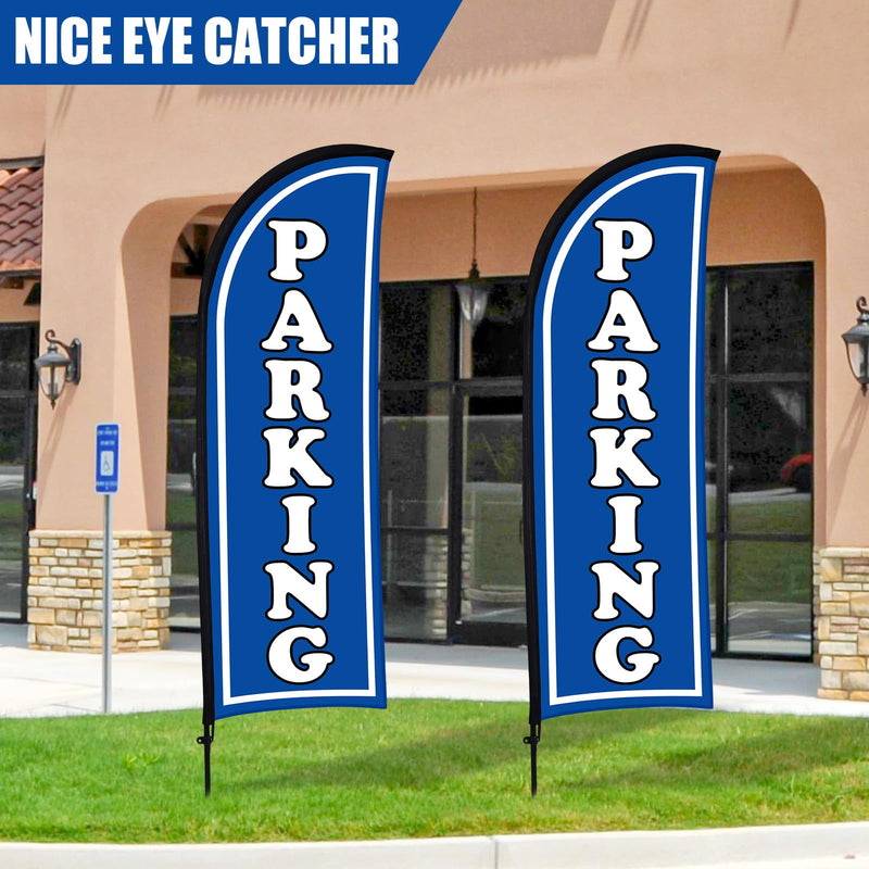 Hahafelt 2 Sets Parking Feather Flag with Pole 7 ft Parking Sign Banner Swooper Flag with Ground Stake and Portable Bag for Business Outside Event (Blue) Blue