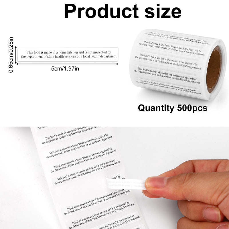500 Count Cottage Food Law Labels Stickers, 5x0.65cm/1.97x0.26in Thermal Printed Paper Made in A Home Kitchen Inspection Statement Self-Adhesive Ingredient Baking Labels for Homemade Food Packaging