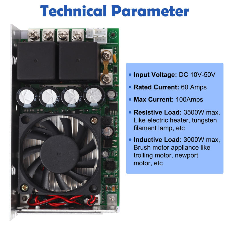 [Australia - AusPower] - Industrial Grade PWM DC Motor Speed Controller, DC 10V-50V / Rated 60A / Max 100A Industrial Grade DC Brush Motor Controller with Fuse & CW/CCW Switch & Potentiometer Knob 