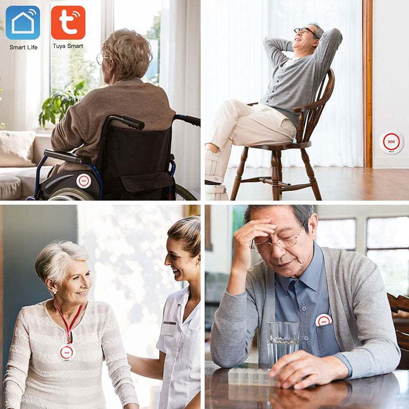 [Australia - AusPower] - SINGCALL Caregiver Pager Panic Button Alert Button Medical Alert System Emergency Button for Elderly SOS Alarm Bell for Seniors Tuya Smart Waterproof Wireless Pager (only 2.4GHz WiFi) 