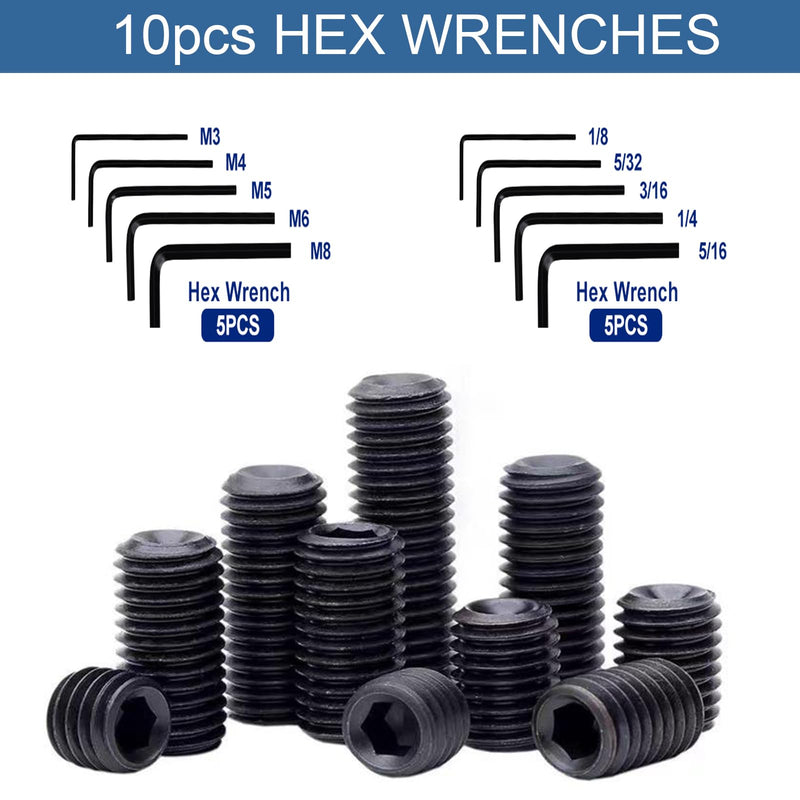 [Australia - AusPower] - 830Pcs 25 Sizes Metric + SAE Set Screw Assortment Kit, Internal Hex Drive Cup-Point Allen Screws Set 12.9 Class Alloy Steel Grub Screw (M3-M8, 1/8"-40 to 5/16"-18) 