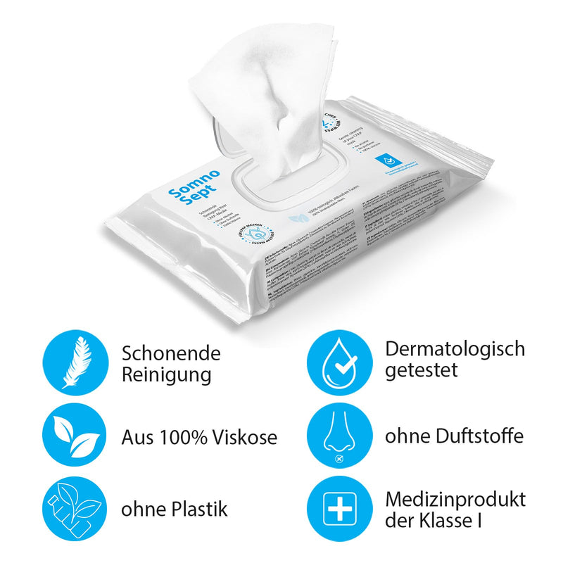 CPAP Cleaning Cloths - Pack of 72 - Quick Cleaning of CPAP Mask - for Good Mask Fit - Soft Cloths Made of 100% Viscose - Odourless - Dermatologically Tested 1er Pack