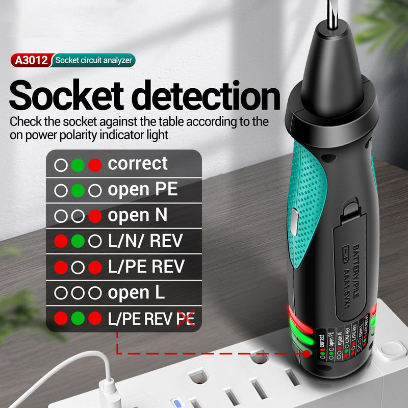 [Australia - AusPower] - YIWENG AC Voltage Detector,A3012 Multifunctional Socket Circuit Analyzer AC/DC Voltage Tester Intelligent Power Polarity Detector Leakage Test Tools, US Plug 