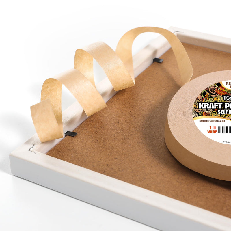 Kraft Paper Tape K49 - Self Adhesive Brown Frame Backing Tape Packing Tape with Oxidation Resistance for Picture Framing, Masking, Sealing and Packaging Use - 1inch Wide 180FT Long