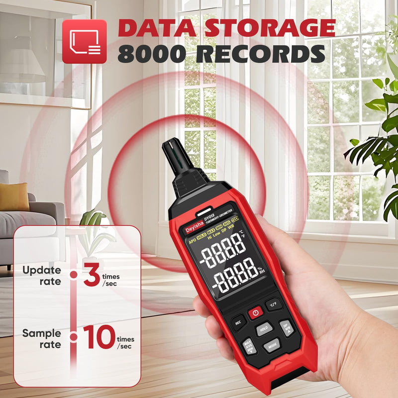 [Australia - AusPower] - Industry Temperature Humidity Meter High Precision and High Rate Hygrometer with Ambient, Relative Humidity, Dew Point, Wet Bulb Thermometer, Min/Max Hold ±1°F and ±3% RH, 8000 Data Records 