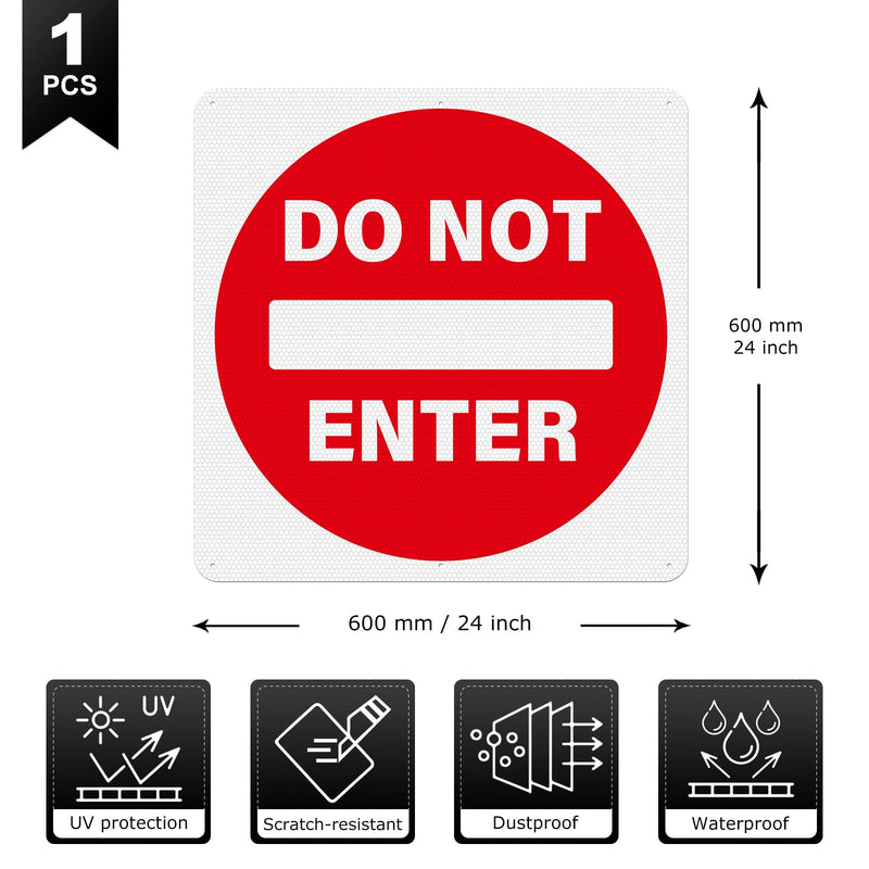 Do Not Enter Sign 24 x 24 Inch Large Reflective Aluminum Street Road Sign Waterproof Fade Resistant Rust Free Warning Safety Signs for Driveways Outdoor Traffic Red
