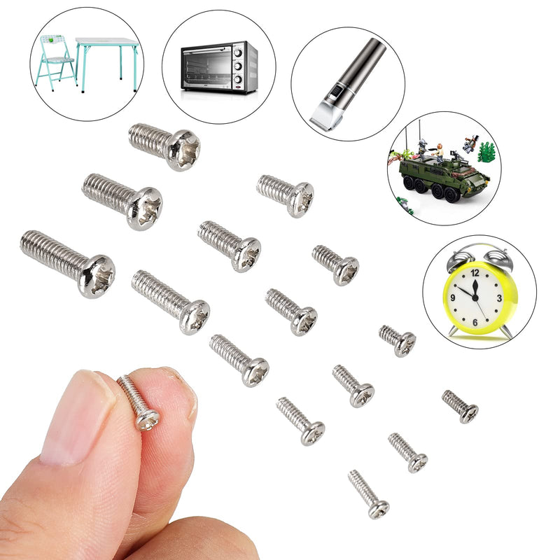 [Australia - AusPower] - 750pcs M1.4/M1.6/M2/M2.5/M3 Phillips Pan Head Small Machine Screws,Tiny Screw,Micro Little Screws,Mini Screw Assortment Kit for Watch,Toy,Electronic Equipment Repair,Nickel-Plated Carbon Steel 