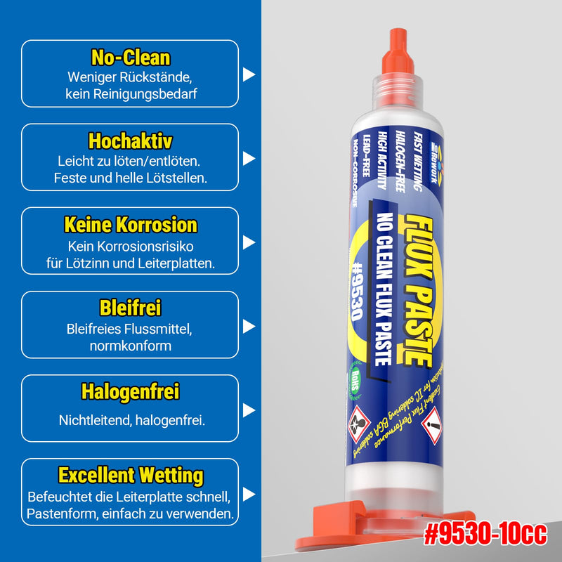 Rosin Soldering Pastes Flux (10 cc Syringe) with Desoldering Wire (3 m / 10 ft 2.5 mm) for Electronics Soldering Repairs Kit