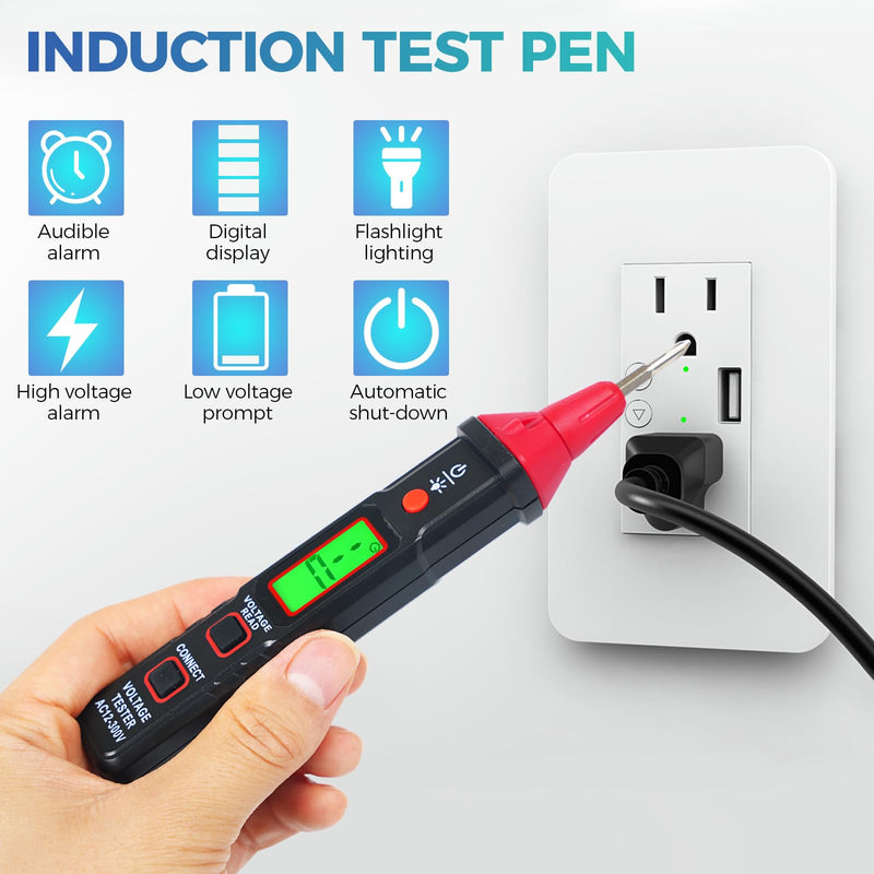 [Australia - AusPower] - WGGE Digital AC Voltage Tester Screwdriver – LCD Display, High/Low Voltage Alert, Breakpoint & Live/Null Wire Test, Flashlight, Auto Shut-Off, Electrical Testing Tool for Home & Professional Use 