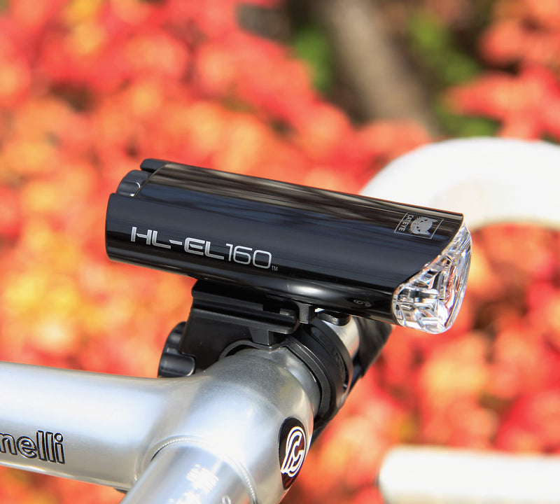 CATEYE HL-EL160 Bike Headlight – IPX7 Waterproof 50 Lumen LED Light with OptiCube™ Lens, 250 Hour Runtime, Low Battery Indicator, AA Battery, Flextight™ Mount, Fits Road, Urban, MTB & Gravel Bikes