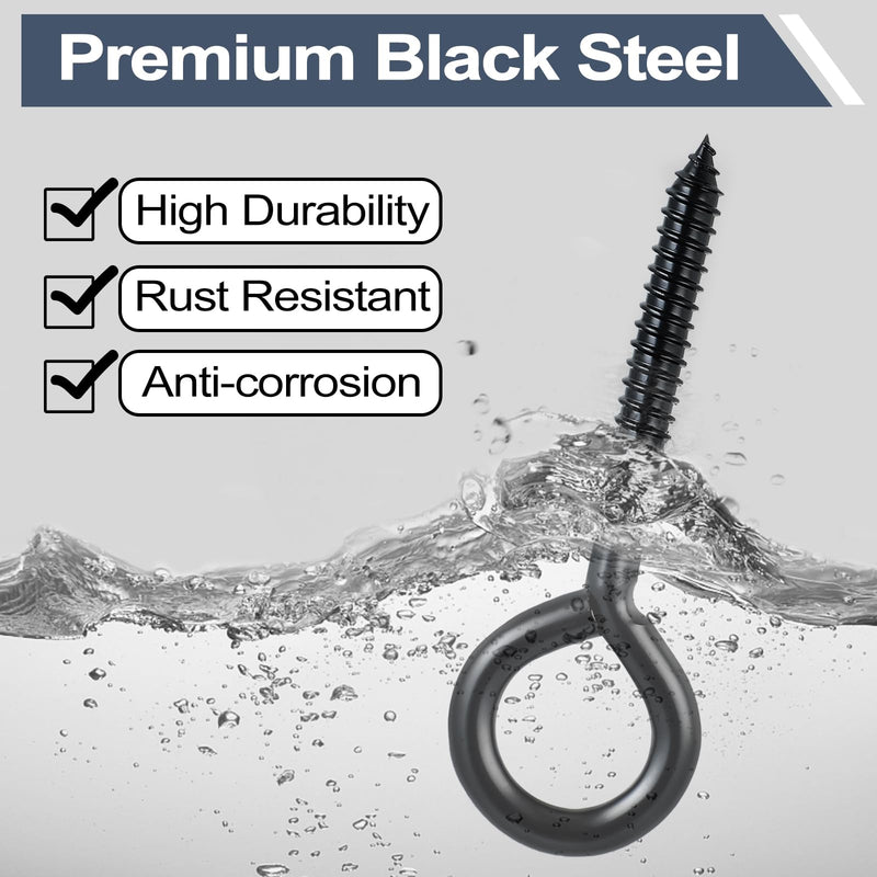 [Australia - AusPower] - DELSWIN Eye Hooks Screw Eye Bolt - 800Lbs, 6 Inch Heavy Duty Eye Hooks, Rustproof Self Tapping Eye Bolts Eyelet Screw for Indoor & Outdoor, Hammock, Swing, Securing Cables Wire (4 Pack) Black (6Inch)-4Pcs 