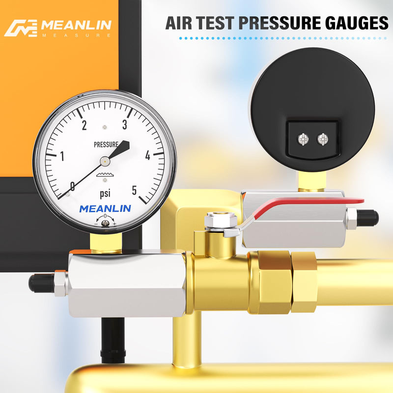 [Australia - AusPower] - MEANLIN MEASURE 0-5Psi Diaphragm Type Capsule Low Pressure Gauge with 3/4" FNPT Connection Valve, 2-1/2" FACE DIAL Adjustable Air Test Pressure Gauge Chrome Body 
