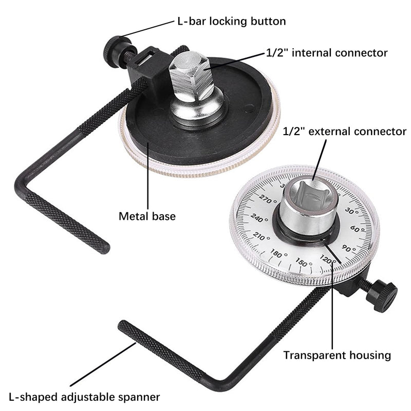 [Australia - AusPower] - Cisixin Car Rotary Protractor, Protractor with 0-360° Scale, Torsion Wrench 1/2 Inch with Adjustable Arm for Cylinder Head Screws Nuts 
