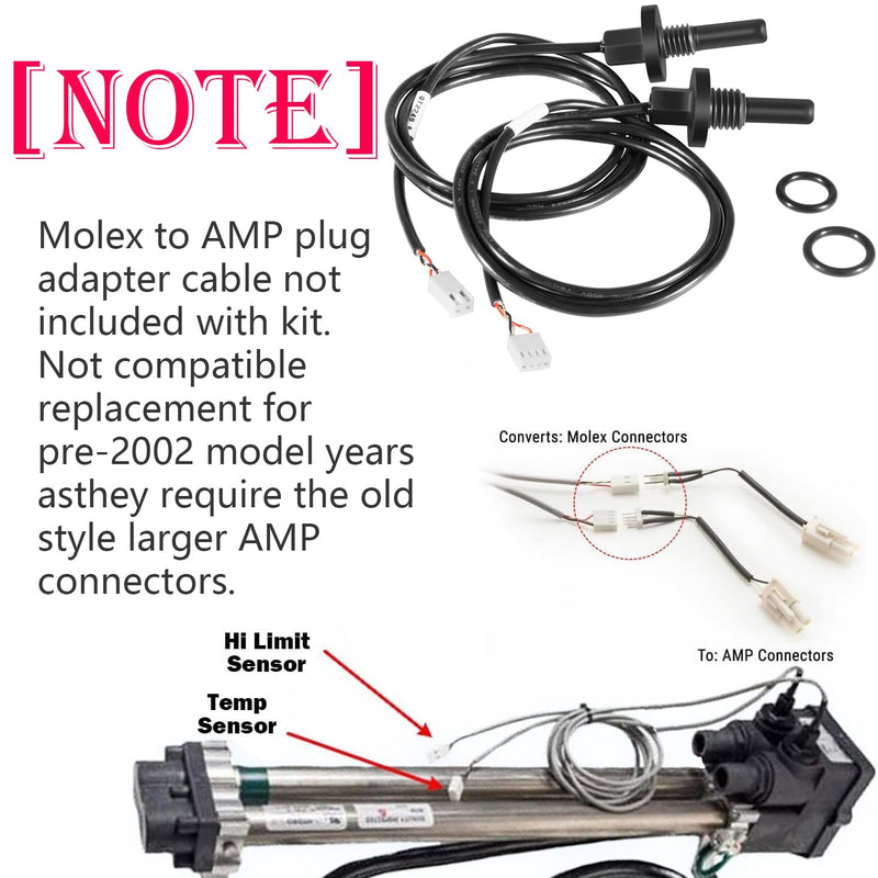 34-01395-K Sensor Kit 2 Pin High-Limit Thermistor Sensor and 4 Pin Control Thermistor Sensor with O-Rings Fit for Hot Spring, for Tiger River, for Limelight Spas 2002-Current Replaces 39204, 39205