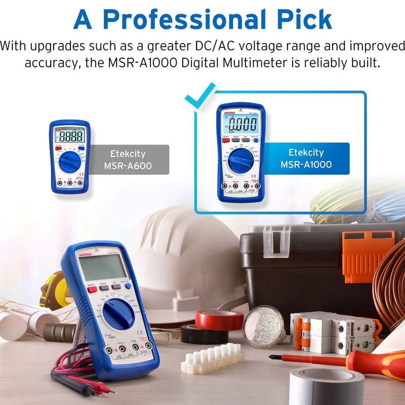 [Australia - AusPower] - Etekcity Professional Digital Multimeter Voltmeter A1000, AC/DC Voltage Tester, TRMS 6000 Counts, Current, Resistance, Frequency, Continuity, Capacitance, Diode, Temperature, NCV Pale Blue 