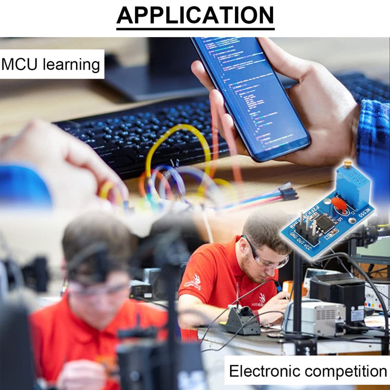 [Australia - AusPower] - 5Pcs NE555 Pulse Generator 555 Timer Module Single-Channel Signal Output Adjustable Frequency Rectangular Wave Signal Generator for MCU Learning with Dupont Cable 