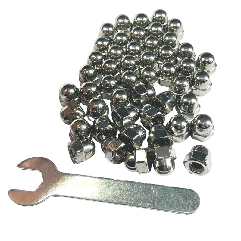 [Australia - AusPower] - 50pcs 1/4-20 Acorn Cap Nuts,1/4-20 Cap Nuts,Acorn Hex Dome Head Dome nut,304 Stainless Steel,hardware18-8,Bright Finish with Open End Wrench 