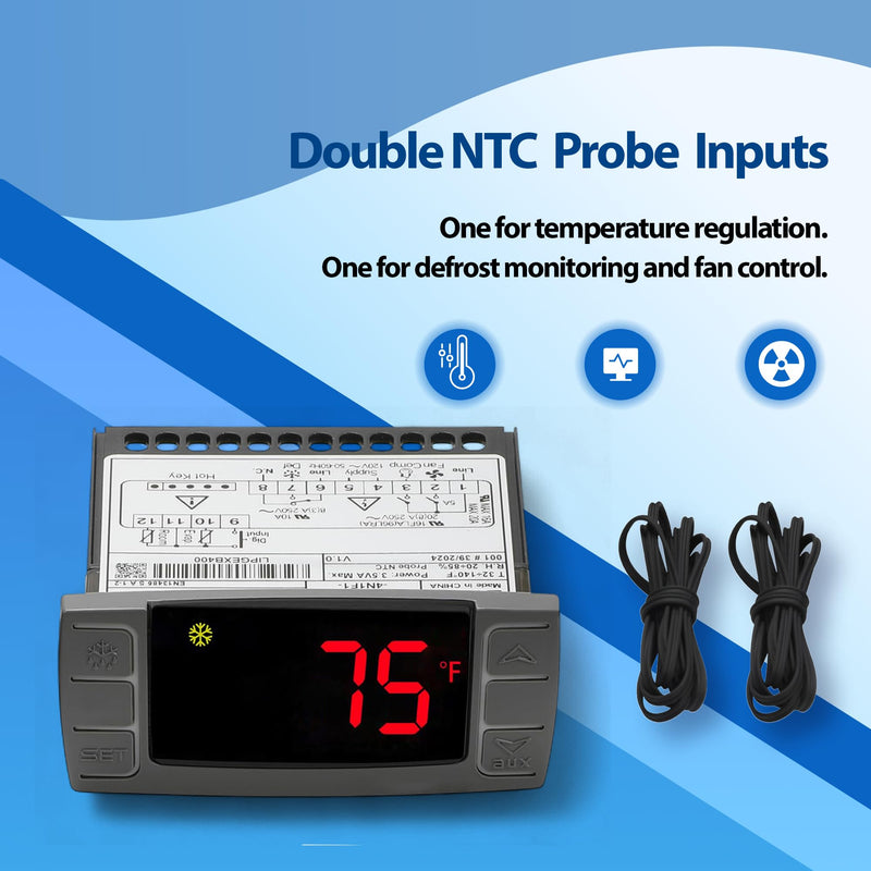 [Australia - AusPower] - Digital Temperature Controller XR06CX-4N1F1 for Commercial Refrigeration, Fit for XR06CX-4AHFILS, 120V 50-60Hz, Compatible with Dixell Programmable Refrigerators/Freezers, Dual NTC Probes 