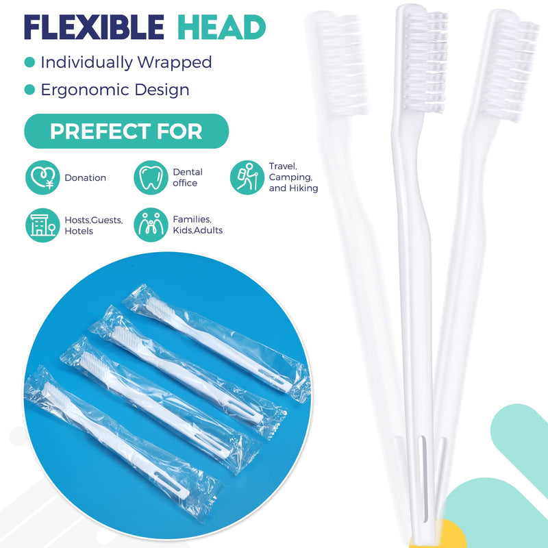 200 Pack Individually Wrapped Disposable Toothbrush Bulk Single Use Toothbrush Travel Toothbrushes Disposable Soft Bristle Adult Toothbrush Manual Tooth Brush for Women Men Hotels Guest Rooms, White