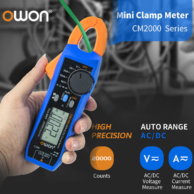 OWON CM2100 Mini Digital Clamp Meter 100A AC DC Current Voltage True RMS Pliers Ammeter Resistance, Capacitance, Diode Tester Multimeter