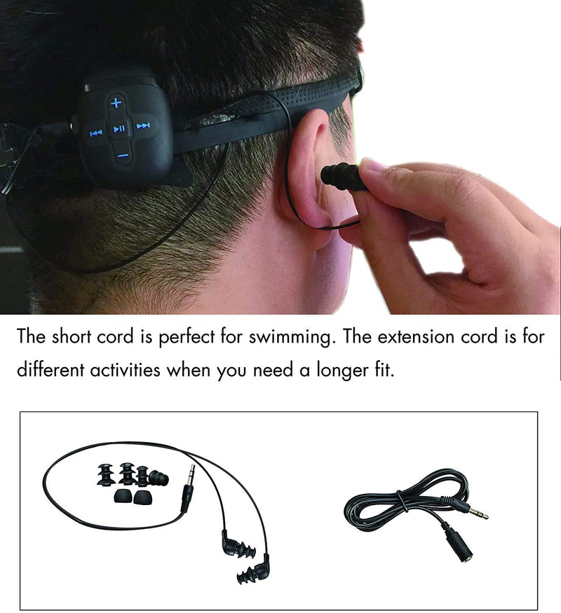 [Australia - AusPower] - Waterproof MP3 Player for Swimming and Running, Underwater Headphones with Short Cord, Shuffle Feature Black 