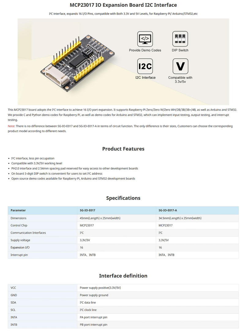 MCP23017 IO Expander Module I2C Interface Expands 16 I/O Pins for Ardui/Stm32/Raspberry Pi Zero W Zero WH 2B 3B 3B+ 4B, 3.3V and 5V Levels, 3-Digit DIP Switch