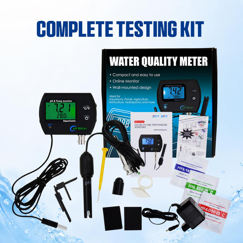 2 in 1 Temperature & pH Meter, High-Precision pH Tester, PH Monitor with Replaceable BNC Probe, 0.00~14.00pH Measurement Range, ATC, Backlit Display and °C/°F for Fish Tank, Hydroponics & Pools 2-in-1 Combo Monitor
