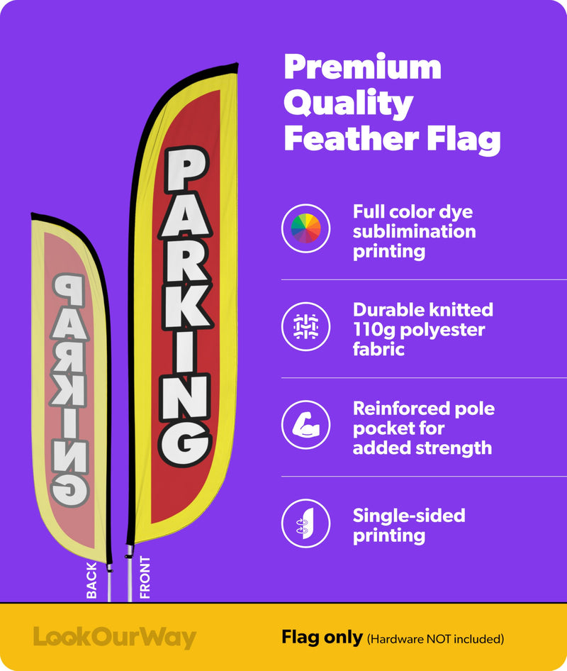 LookOurWay Feather Flag Banner - 12 Feet Tall Advertising Flags for Outside Business and Events Promotion - Swooper Flag Only - Parking (10M1200081)