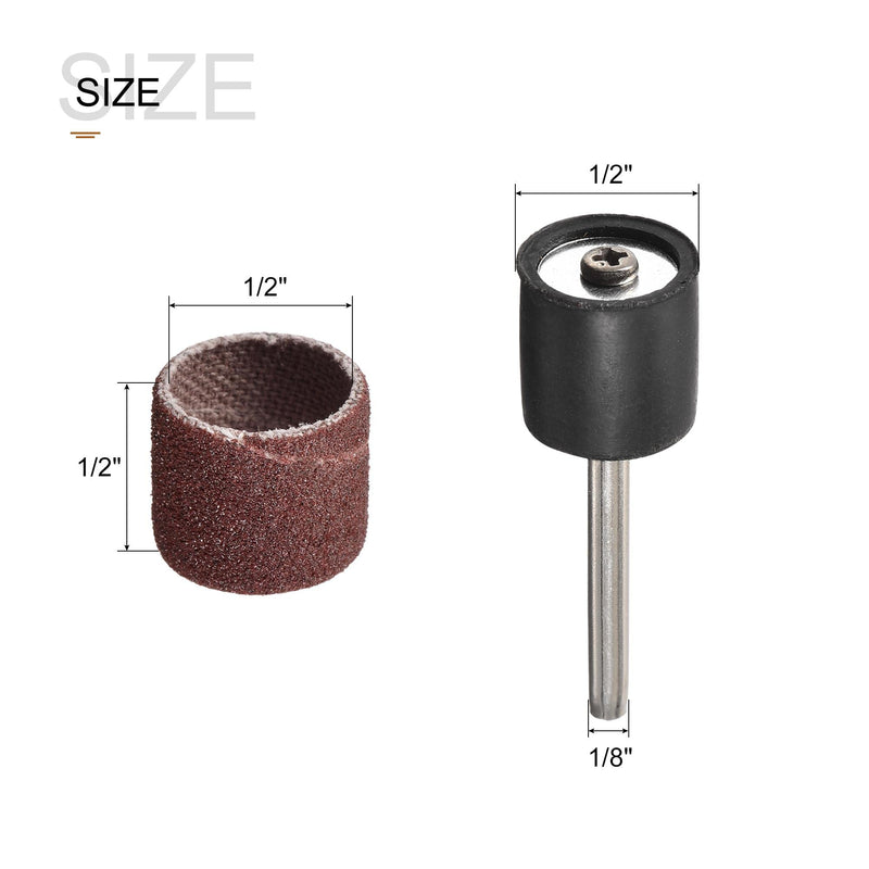 [Australia - AusPower] - uxcell 100 Pcs 1/2 Inch Sanding Sleeves Sandpaper Set 120 Grit with 2 Pcs 1/8 Inch Drum Mandrels for Rotary Tools 