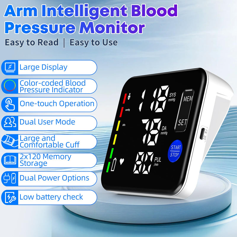 [Australia - AusPower] - Blood Pressure Monitor Upper Arm Blood Pressure Monitors for Home Use Large Screen Rechargeable Bp Machine with 8.7"-16.5" Bp Cuff, 2x120 Memory, Voice Broadcast Bp Monitor(Black) Black 