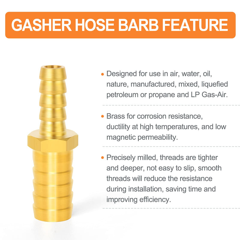 [Australia - AusPower] - GASHER 2 Pieces Brass Hose Barb Reducer, 5/8 Inch to 3/8 Inch Barb Hose ID with 4 Hose Clam, Brass Barb Reducer SPLICER Fitting Fuel/AIR/Water/Oil/Gas/WOG 5/8" Barb × 3/8" Barb?2 Way? 