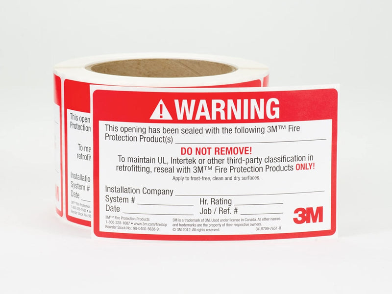 3M 54917 Firestop Identification Label, 3' x 5', 250/Roll, Red/White
