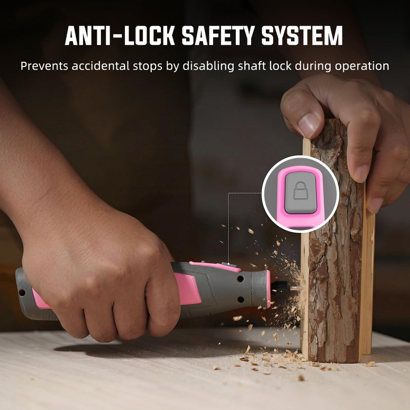Katerk Cordless Rotary Tool, 4000mAh Battery, 6-Speed, 28000RPM, Rotary Tool Kit with 70 Accessories Light duty Engraving Pen for Sanding, Polishing, Drilling, Etching, Grinding, Wood Carving Pink