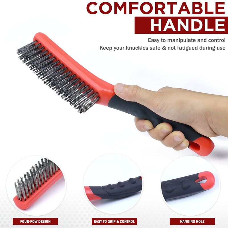 [Australia - AusPower] - TAKAVU Heavy Duty Wire Brush Set 2pcs, Carbon Steel and Stainless Steel Wire Scratch Brush with 10" Curved Plastic Handle for Cleaning Rust, Paint, Welding 2pcs Heavy Duty Wire Brush 