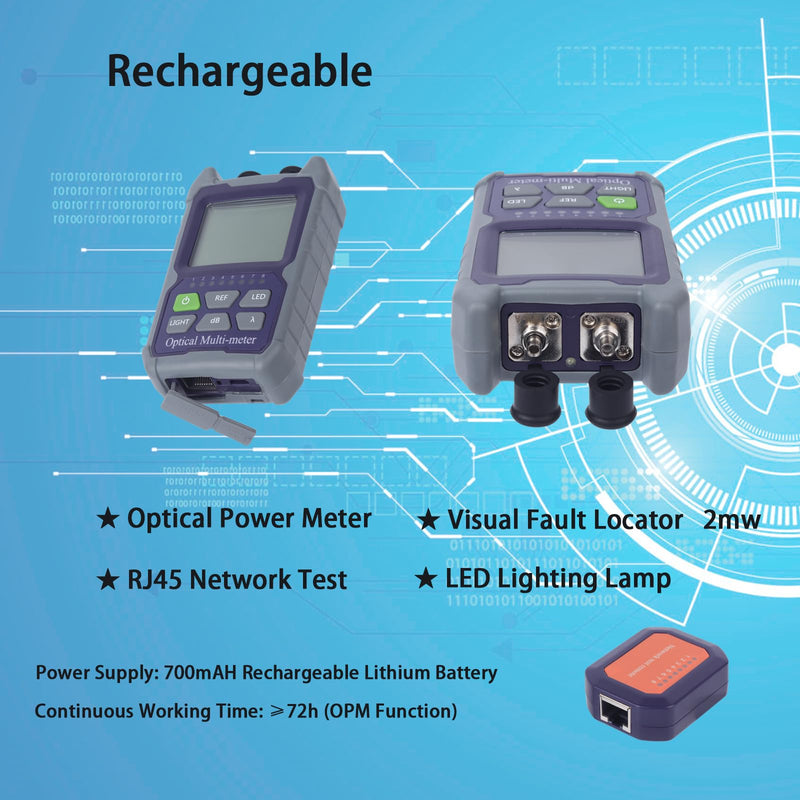 [Australia - AusPower] - 4 in 1 Function Rechargeable Fiber Optic Tester Portable Optical Power Meter (FC/SC/ST) & VFL 2mw Visual Fault Locator & LED, OPM & VFL, Range: (-50) dBm ~ (+26) dBm 