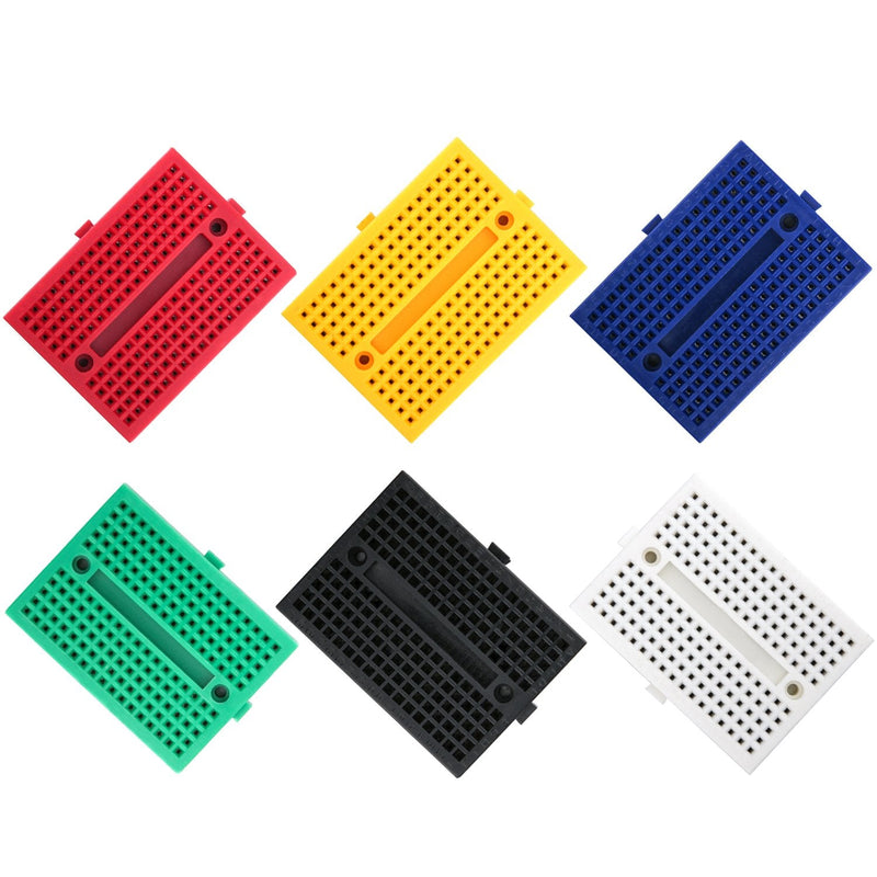 Elegoo Set of 6 170 Pin Breadboard Mini Breadboard Compatible with Arduino | 6 Pegboards (Red, Blue, Yellow, Green, White, Black), Self Adhesive, ABS Plastic for Prototyping & STEM Projects