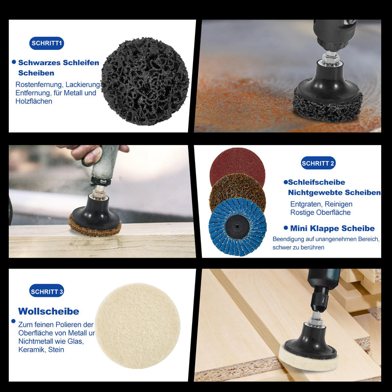136 pieces CSD sanding discs, grinding tool set, 50 mm A/O quick release disc, wheel hub grinder for mini compressed air sander, grinding wheel, grinding, polish, burr, paint removal | Drill Grinding Attachment with 1/4" Shank Holder Lock for Surface T...